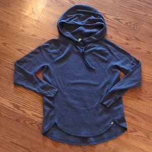 🌈WOMENS BLUE THERMAL HOODED SHIRT TOP MEDIUM M